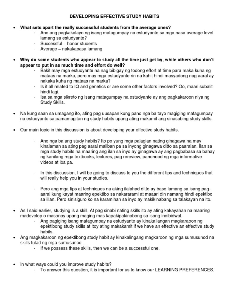Developing Effective Study Habits | PDF