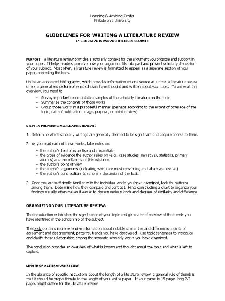 Writing A Literature Review (SLA & Arch.) PDF Literature Review