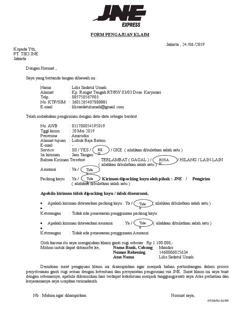 Form Pengajuan Klaim | PDF