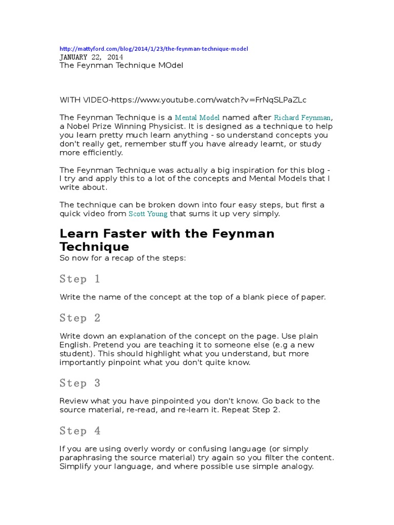 Feynman Technique for Effective Learning | PDF