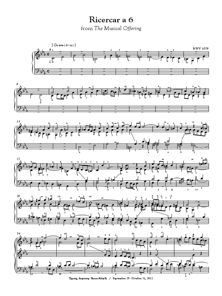 Bach Ricercare A 6 (PIano Solo) PDF | PDF | Baroque Music | Common ...