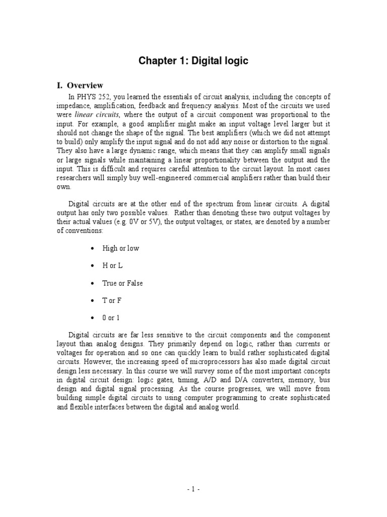Chapter 1: Digital Logic: I. Overview | PDF | Logic Gate | Amplifier