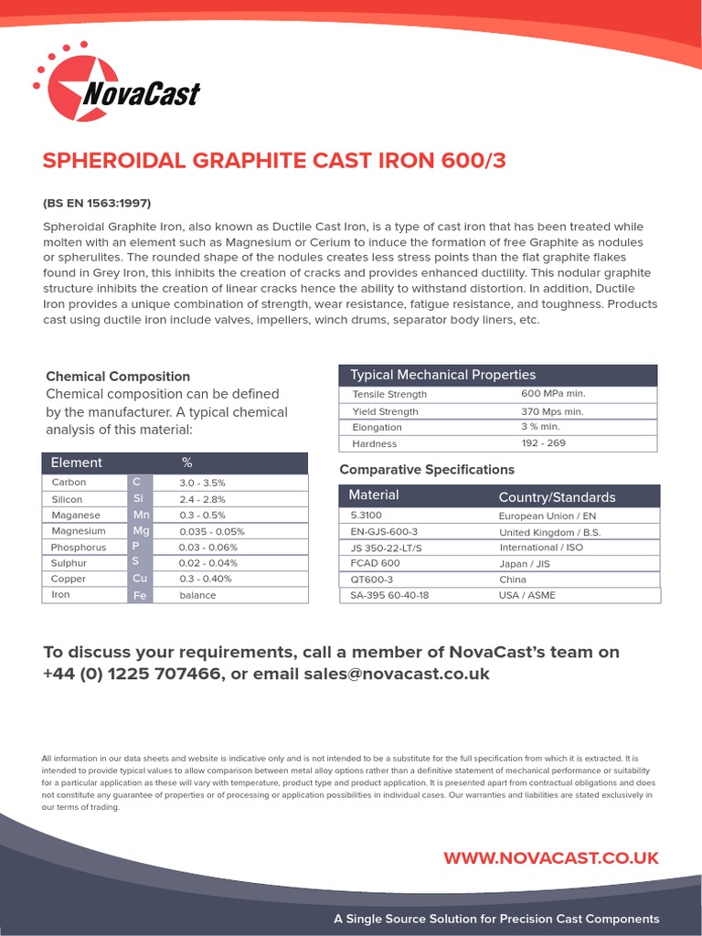 Novacast: Spheroidal Graphite Cast Iron 600/3 | PDF | Cast Iron | Iron