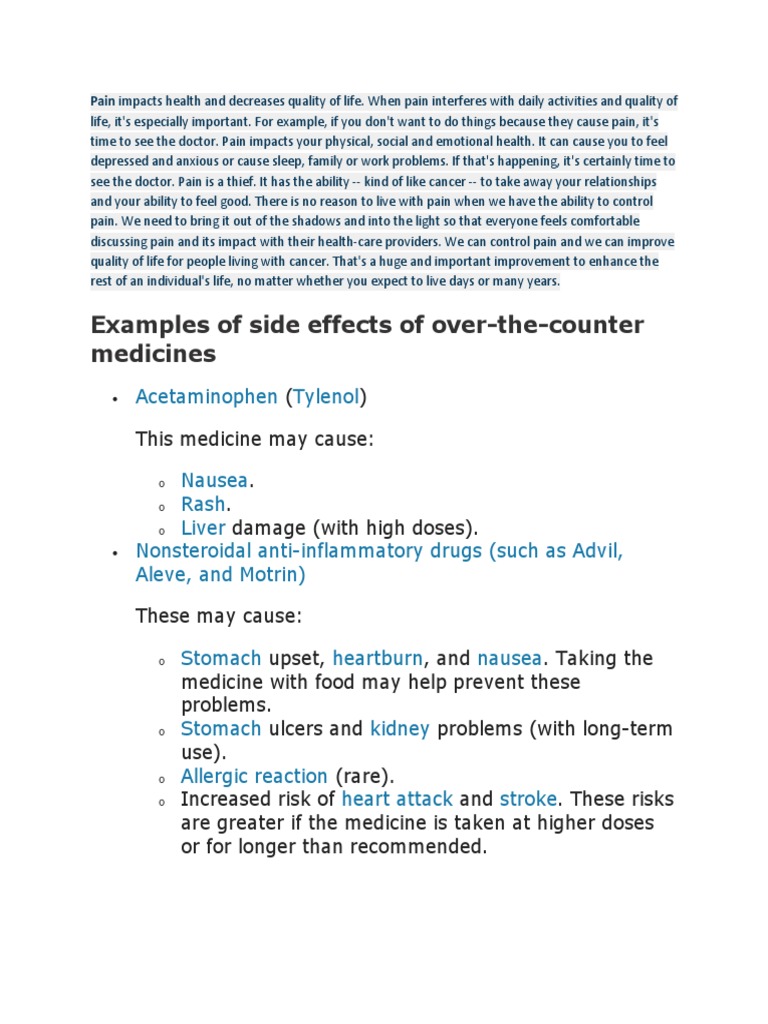 Examples of Side Effects of OverTheCounter Medicines Acetaminophen
