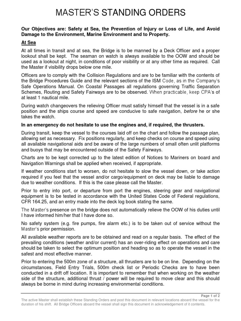 Masters Standing Orders PDF Navigation Sailor