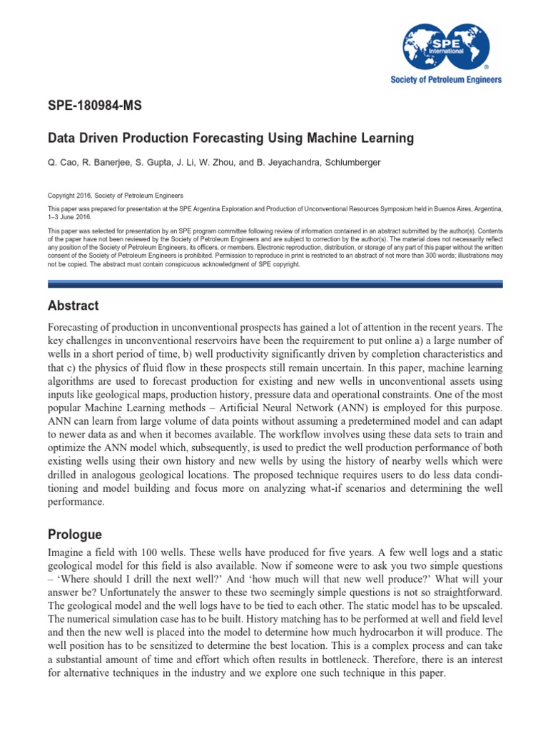 Data Driven Production Forecasting Using Machine Learning Cao2016 | PDF ...