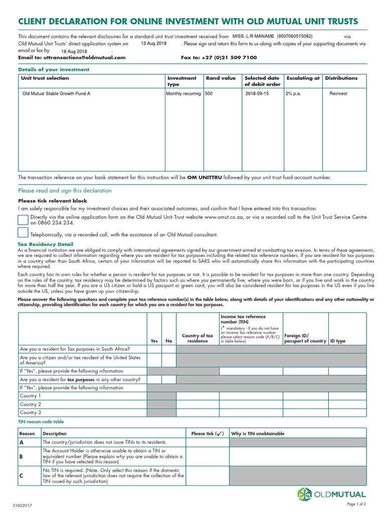 Declare Tax Residency and Sign Consent for Online Unit Trust Investment ...