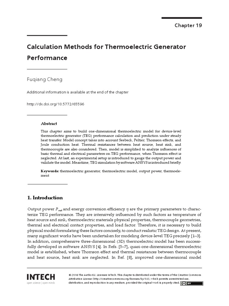 Calculation Methods For Thermoelectric Generator Performance PDF
