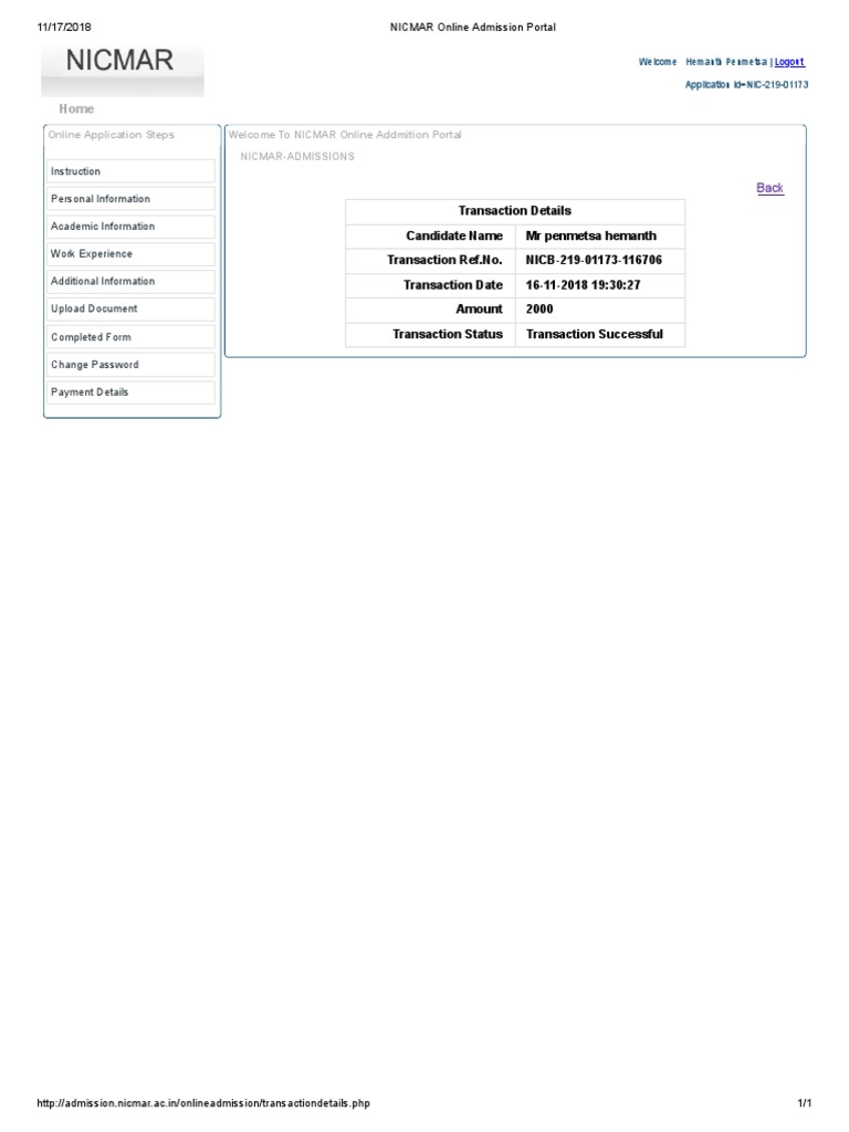 NICMAR Online Admission Portal PDF Financial Technology Finance