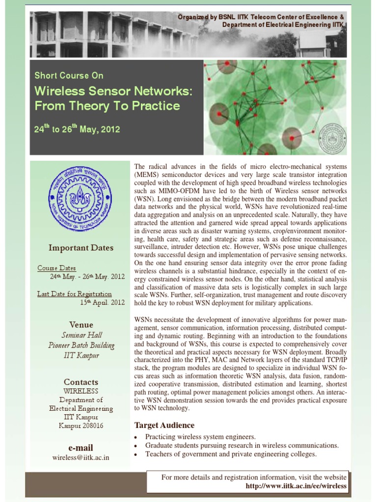 Wireless Sensor Networks From Theory To Practice Short Course On