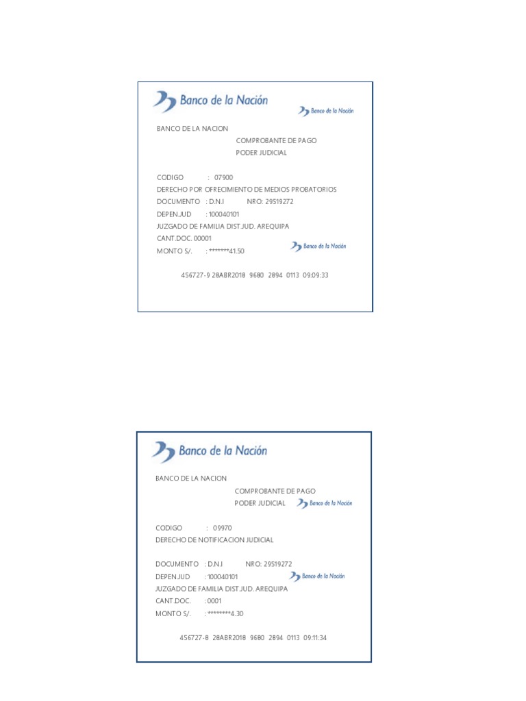 Comprobante de pago de derechos judiciales en el Juzgado de Familia de