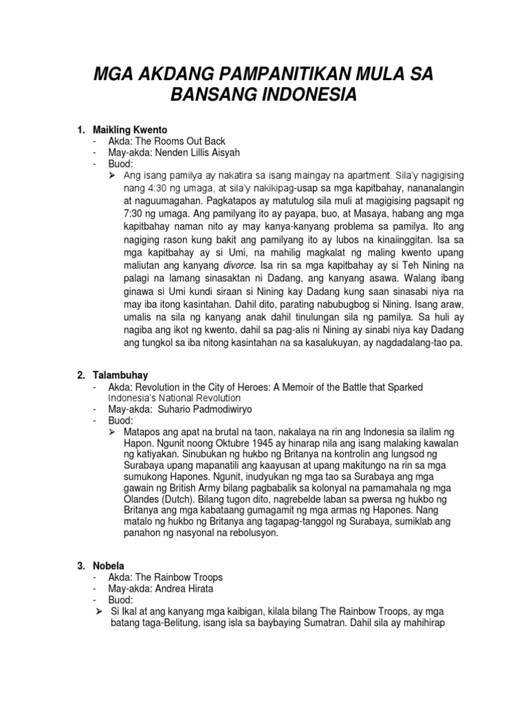 Halimbawa Ng Panitikan Ng Indonesia