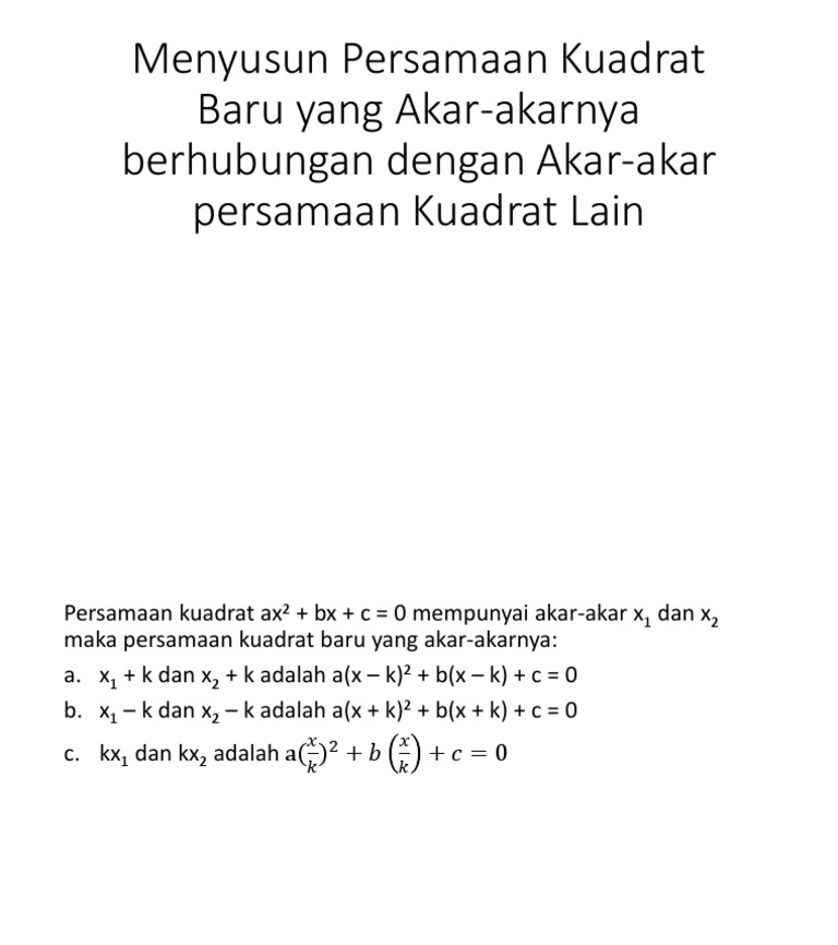 Menyusun persamaan kuadrat baru pdf