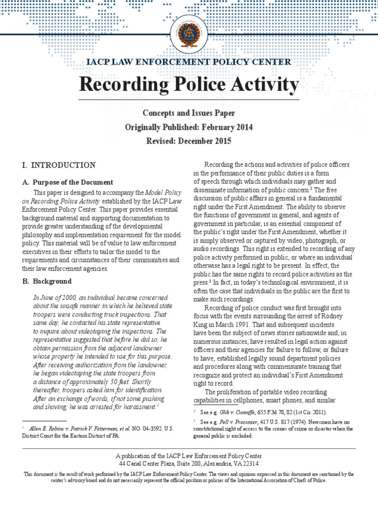 IACP Law Enforcement Policy Center - Recording Police Activity ...