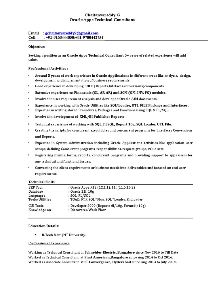 Oracle Apps Technical Consultant Profile | PDF | Oracle Database | Pl/Sql