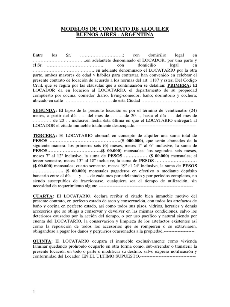 Modelo - Contrato de Locacion de Inmueble - Argentina | PDF | Alquiler