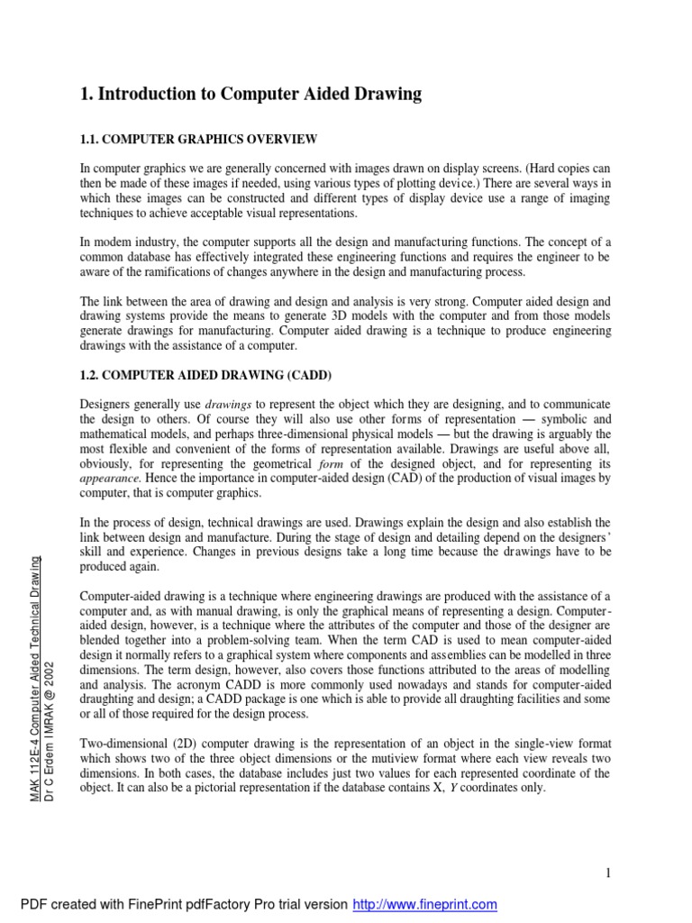 Introduction To Computer Aided Drawing | PDF | Computer Aided Design ...