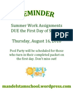 Summer Work Assignment Reminder