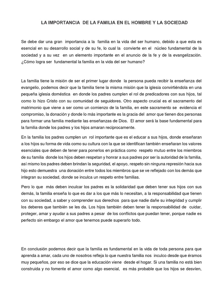 La Importancia de La Familia en El Hombre y La Sociedad | PDF | Familia ...