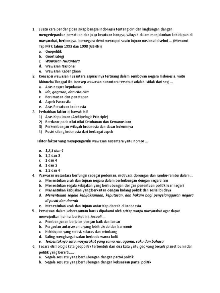 Soal Wawasan Nusantara