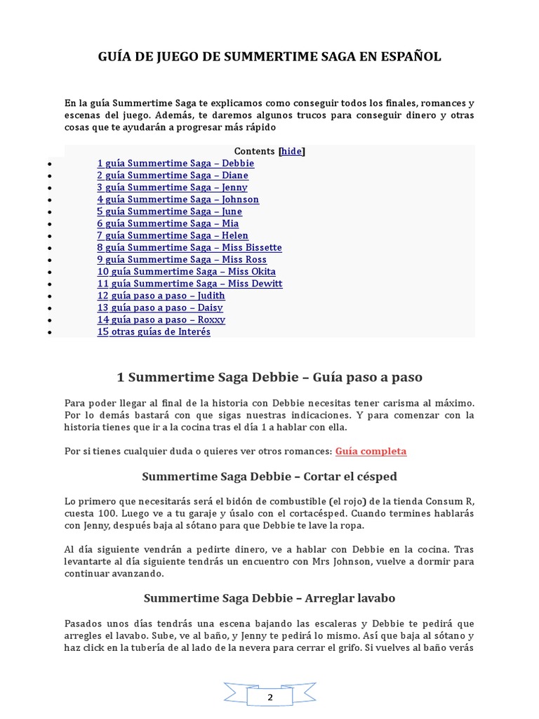 Guía de Juego de Summertime Saga en Español | PDF