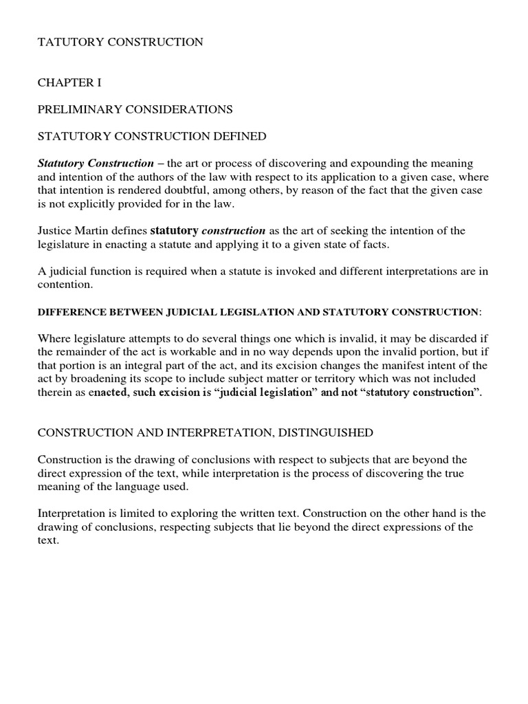 An Introduction to Statutory Construction Principles, Procedures, and Types of Interpretation