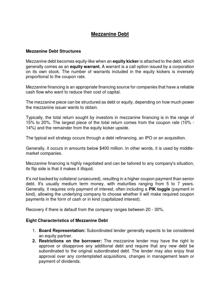 Mezzanine Debt Structures | PDF | Mezzanine Capital | Leveraged Buyout