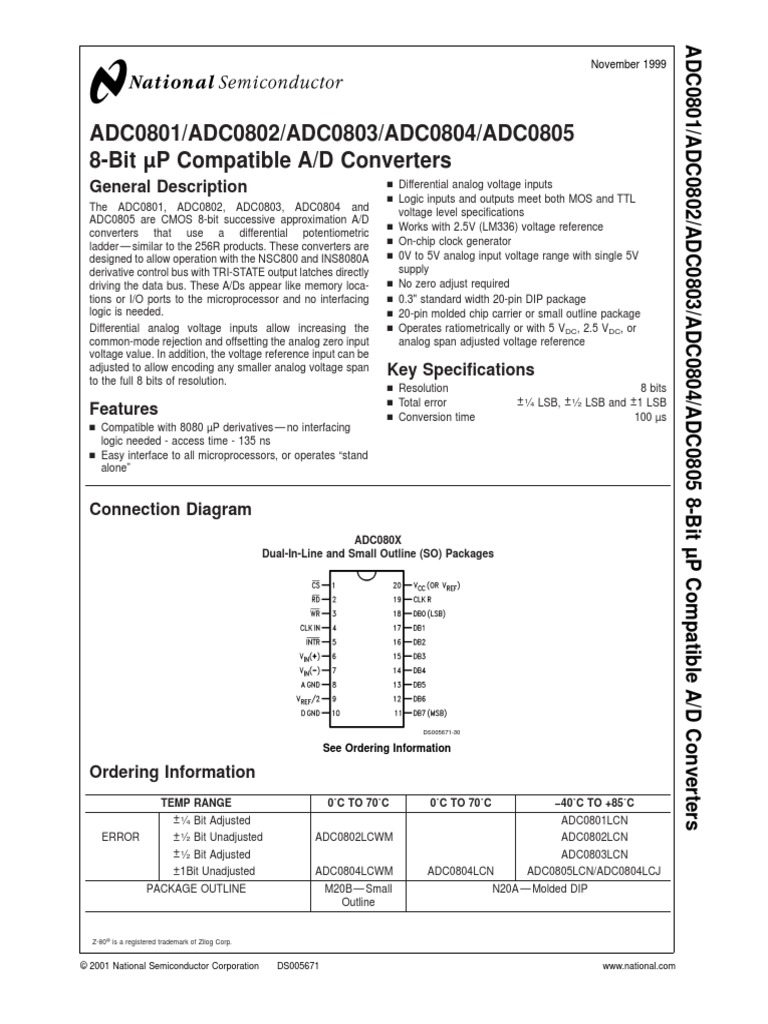 ADC0801/ADC0802/ADC0803/ADC0804/ADC0805 8-Bit P Compatible A/D ...