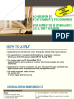 Admission To Postgraduate Programmes For Semester Ii (February) 2016/2017 SESSION