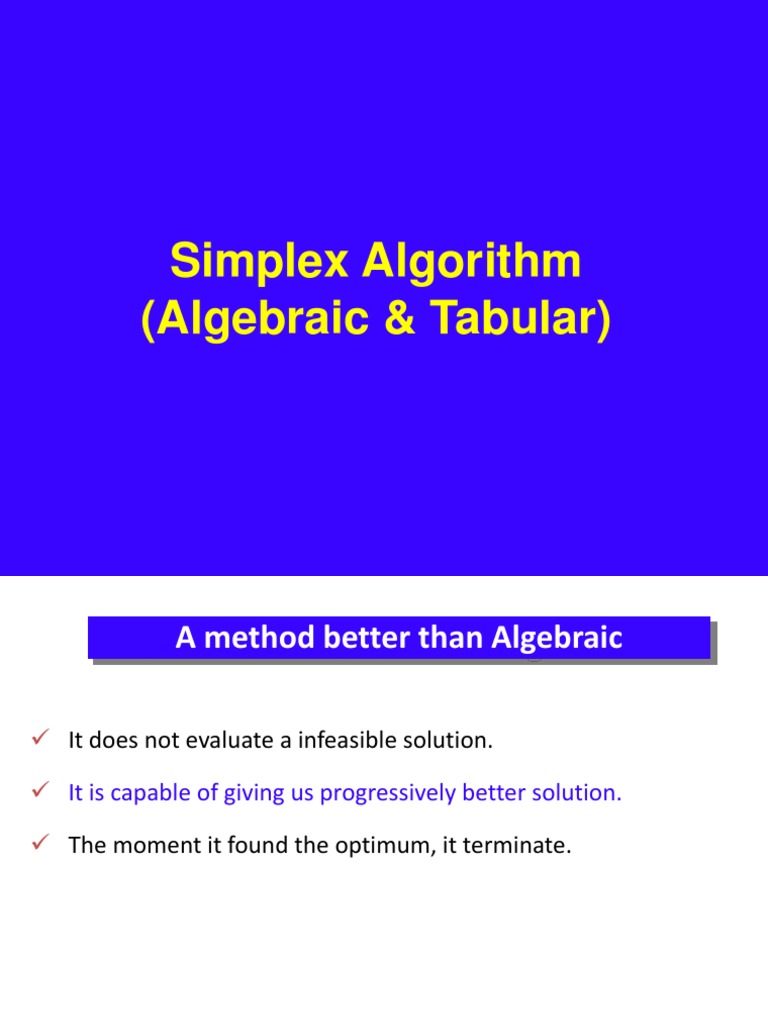 Simplex Algorithm (Algebraic & Tabular) PDF Computational Science