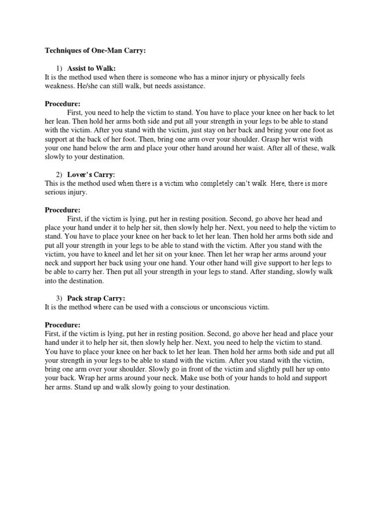 Techniques of One-Man Carry | PDF | Sports