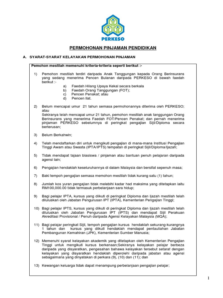 PERKESO - Pinjaman Pelajaran  PDF