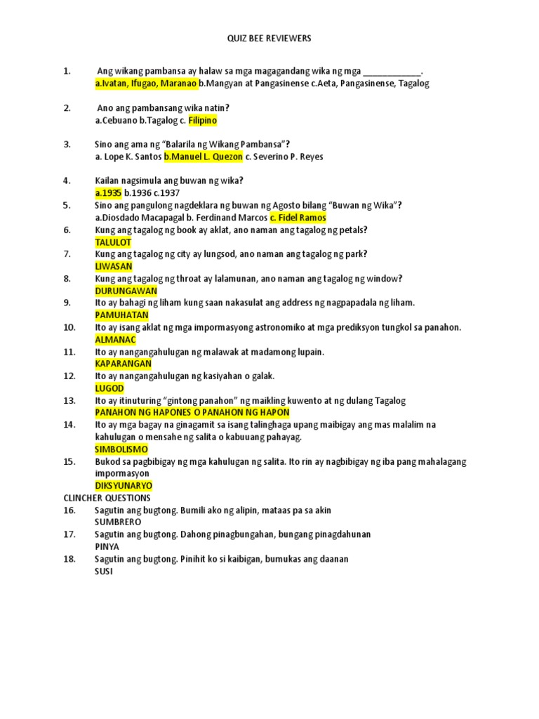 Quiz Bee Reviewer PDF