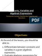 Constants, Variables and Algebraic Expressions