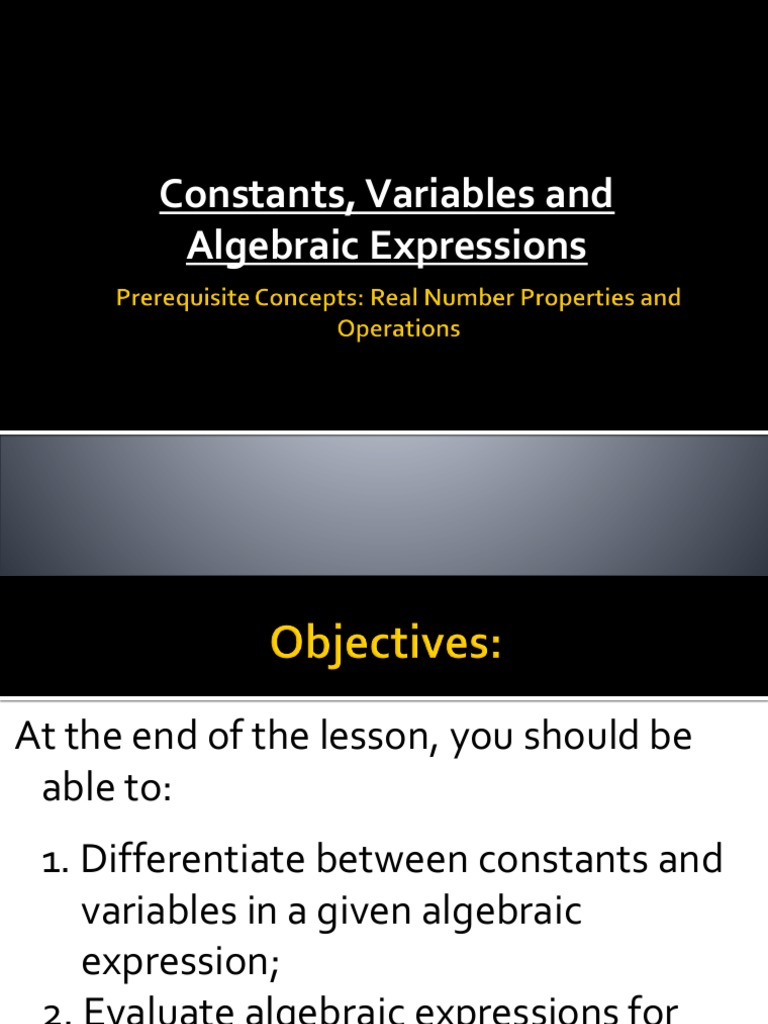 Constants, Variables and Algebraic Expressions | PDF | Variable ...