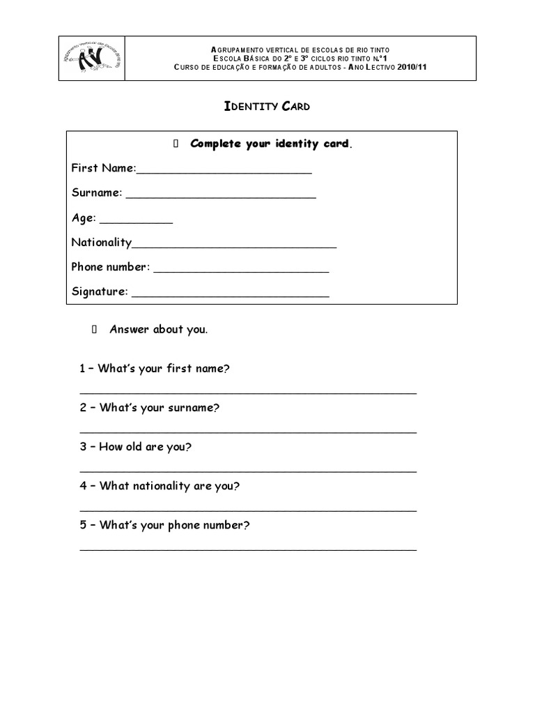 Complete Your Identity Card | PDF | Social Science