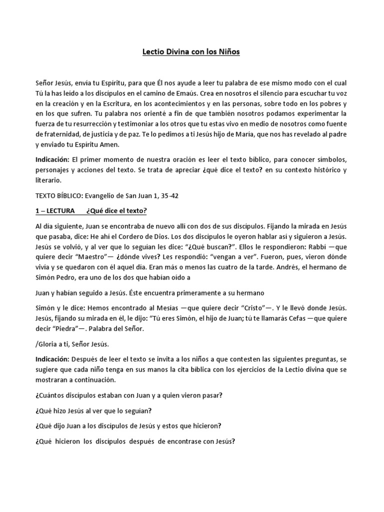 Lectio Divina para Niños: Encuentro con Jesús | PDF | Evangelio de juan ...