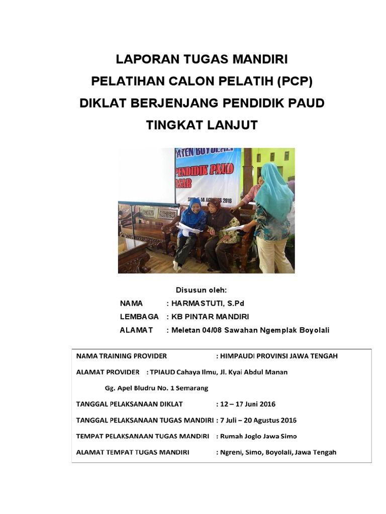 Contoh Laporan Tugas Mandiri Diklat Dasar Paud 2016