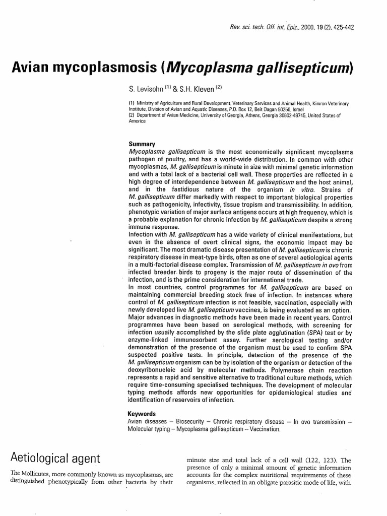 Avian Mycoplasmosis Overview | PDF | Mycoplasma | Elisa