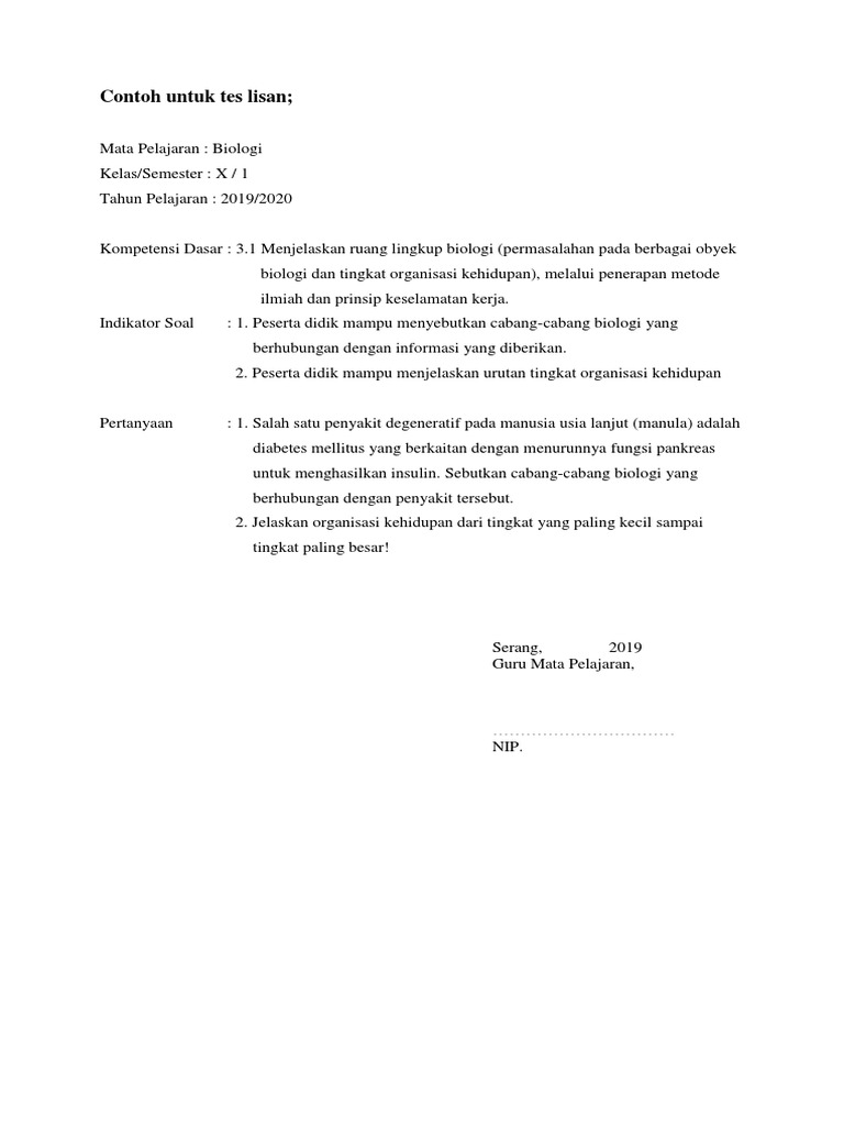 Contoh Pertanyaan Untuk Tes Lisan