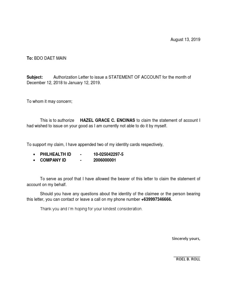 BDO Authorization for Statement of Account | PDF