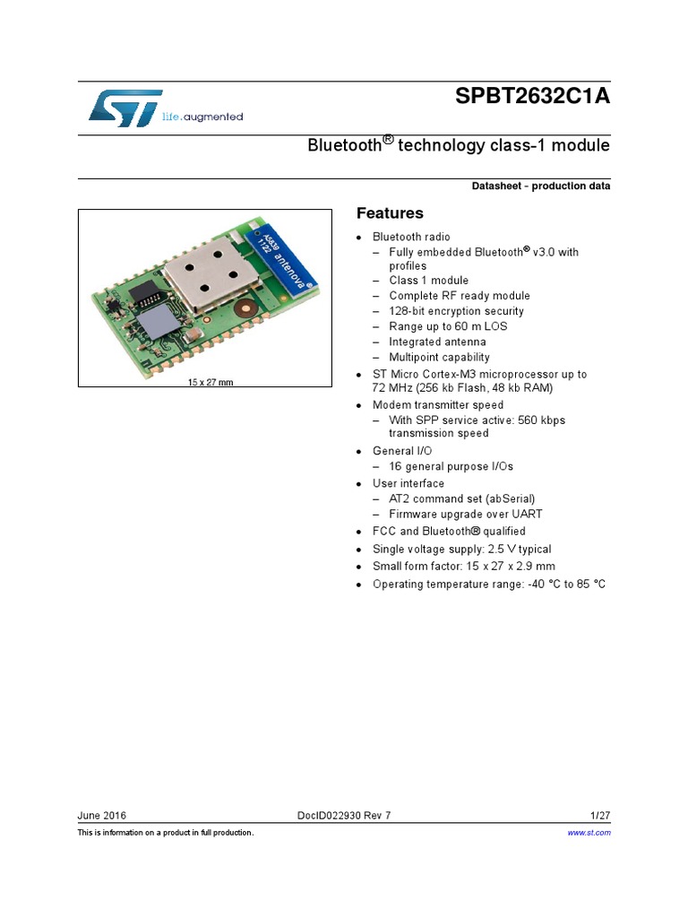 SPBT2632C1A: Bluetooth Technology Class-1 Module | PDF | Bluetooth ...