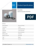 Product Specifications: Lube Filter, Spin-On Bypass
