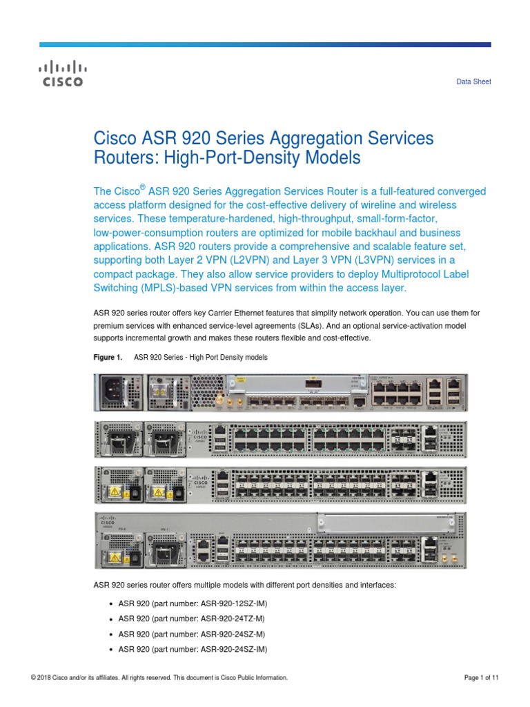 Cisco ASR 920 Series Aggregation Services Routers High-Port-Density Models  Data Sheet | PDF | Multiprotocol Label Switching | Networking