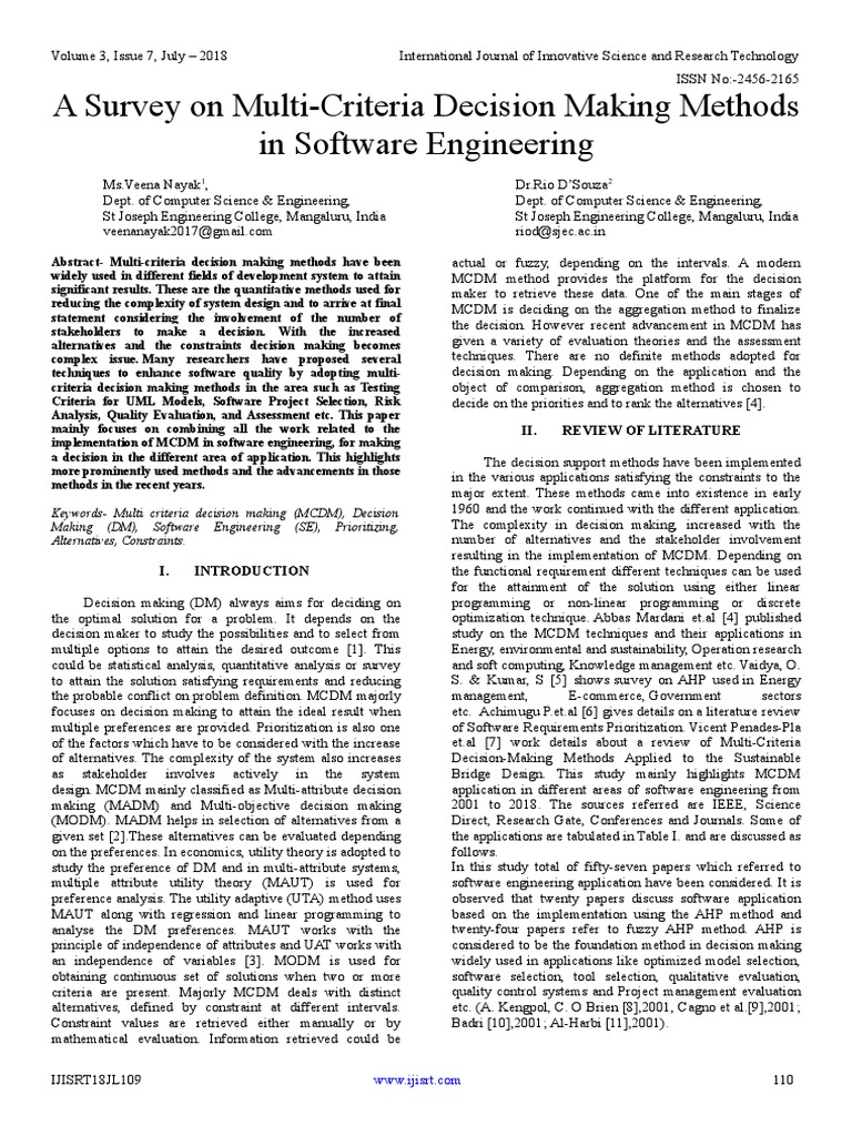 A Survey On Multi-Criteria Decision Making Methods in Software ...