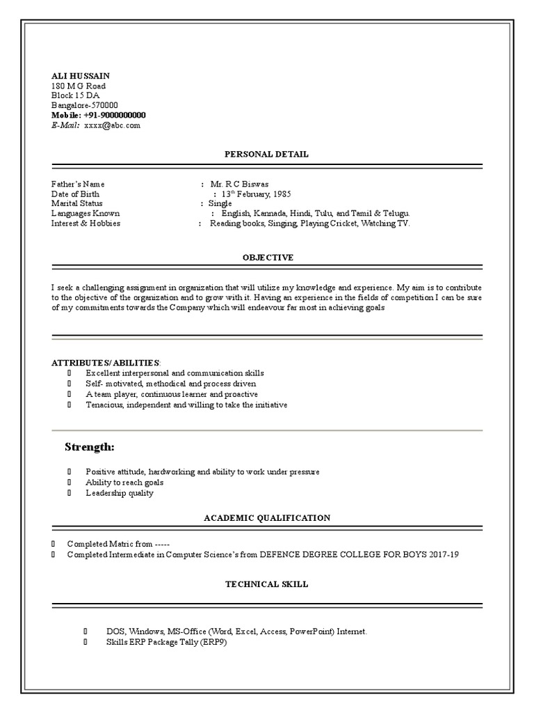 CV For Bcom