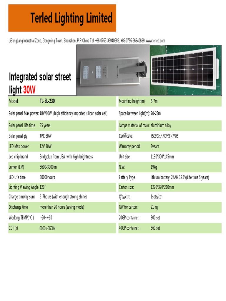 30W Integrated Solar LED Light With PIR Sensor New | PDF