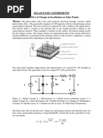 Solar Panel Experiments Aim: Effect of Change in Irradiation On Solar Panels. Theory