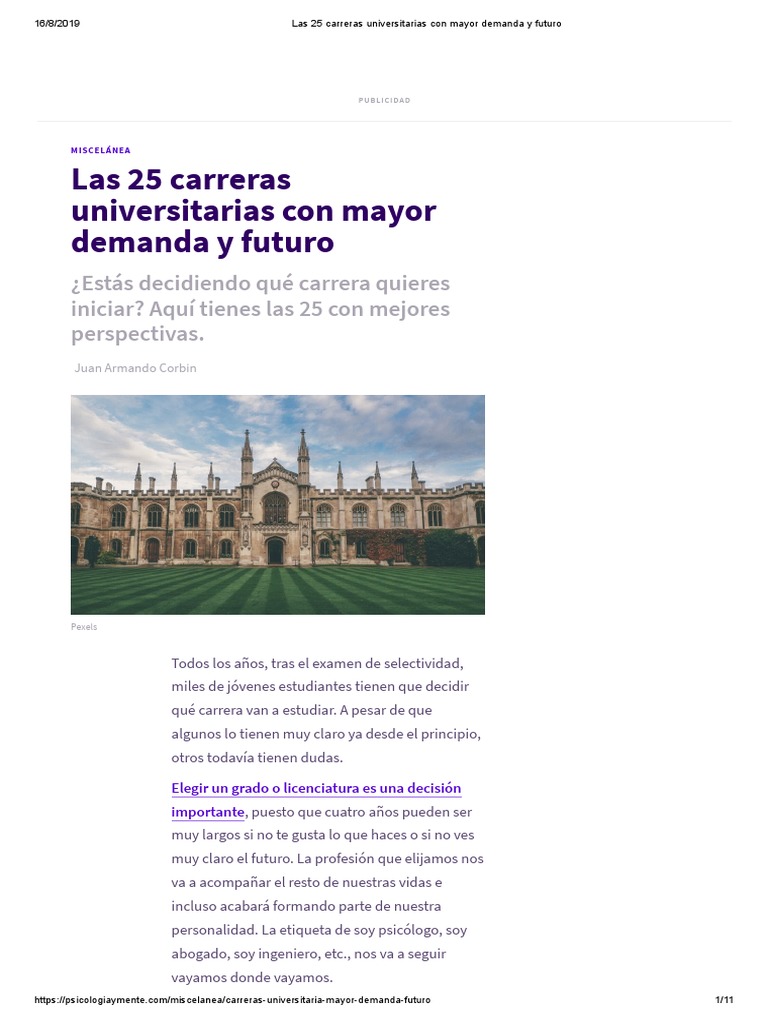 Las 25 Carreras Universitarias Con Mayor Demanda y Futuro PDF | PDF ...