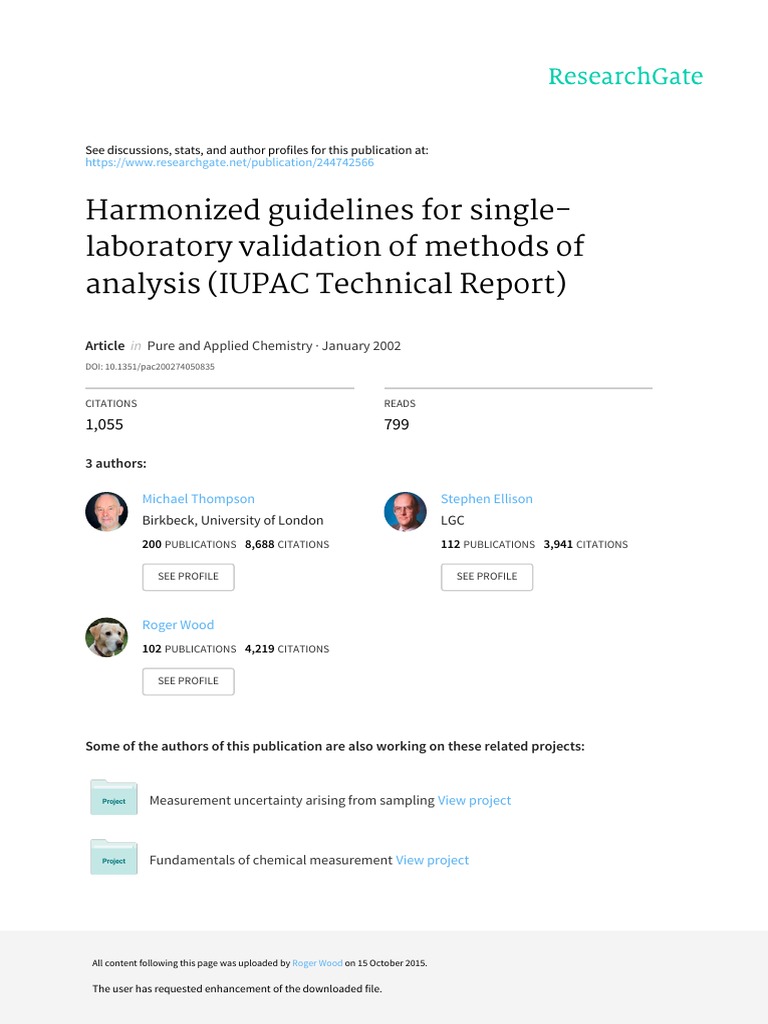 Harmonized Guidelines For SingleLaboratory Validation of Methods of